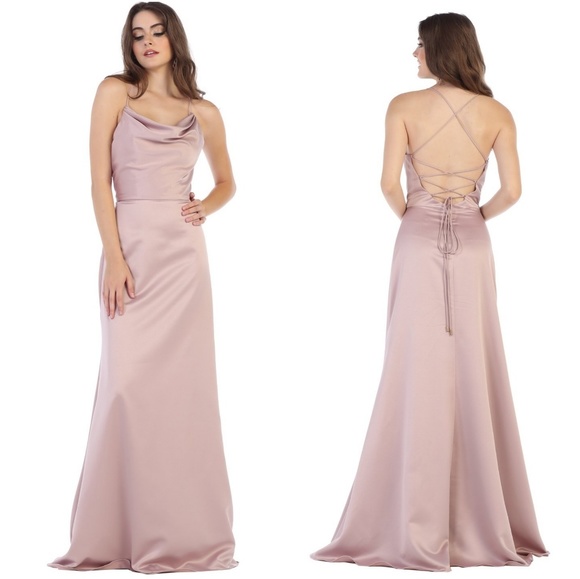 Gorgeous Champagne Matte Satin Formal Dress - Picture 2 of 7